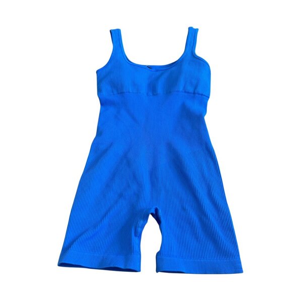 Loovoo Blue Athletic Workout Romper Stretch One Piece Athleisure Size Small - Picture 6 of 10